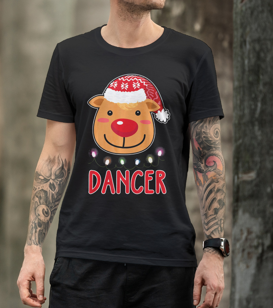 Dancer Reindeer Christmas Lights Santa Hat T-Shirt