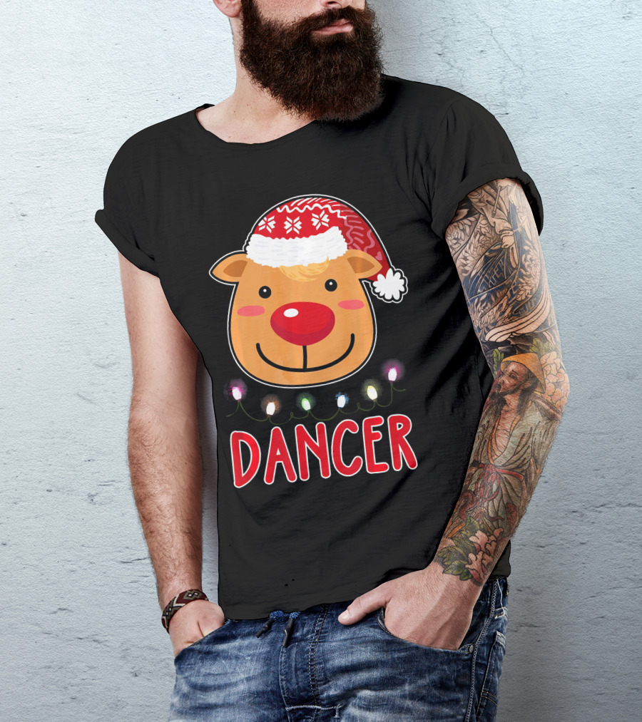 Dancer Reindeer Christmas Lights Santa Hat T-Shirt