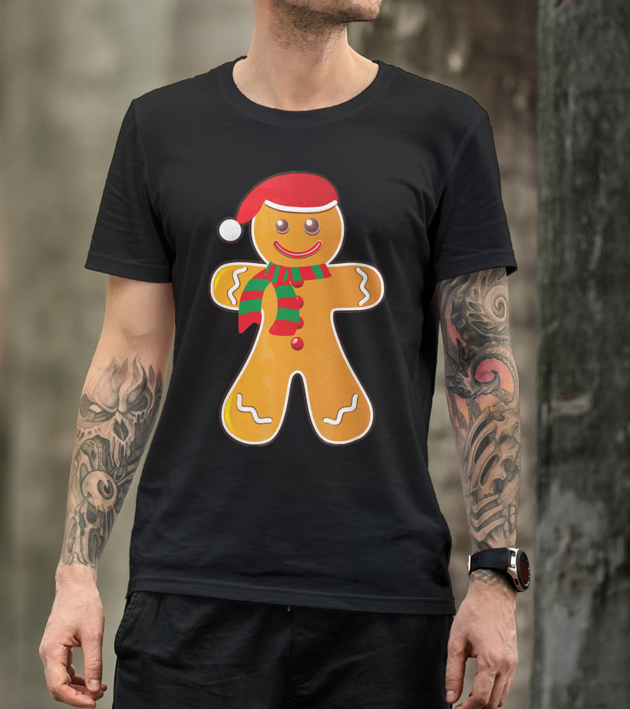 Santa Gingerbread Cookie With Christmas Hat And Scarf T-Shirt