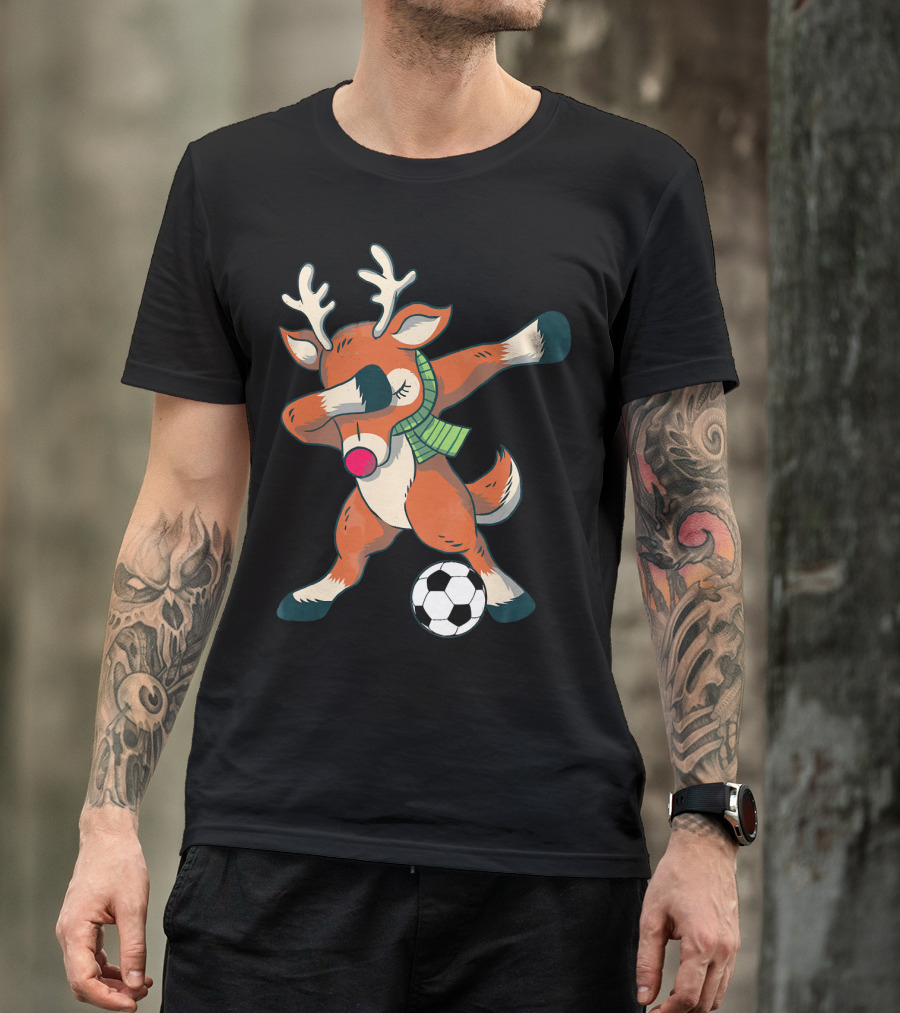 Dabbing Reindeer Soccer Christmas Fun T-Shirt