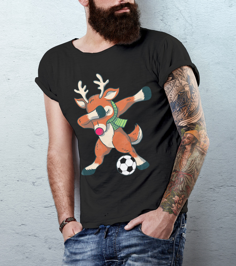 Dabbing Reindeer Soccer Christmas Fun T-Shirt