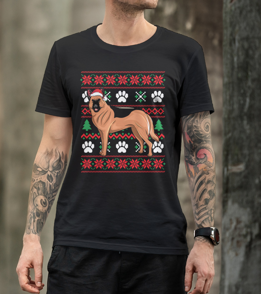 Australian Cattle Dog Christmas Santa Hat Festive Paws And Snowflakes T-Shirt