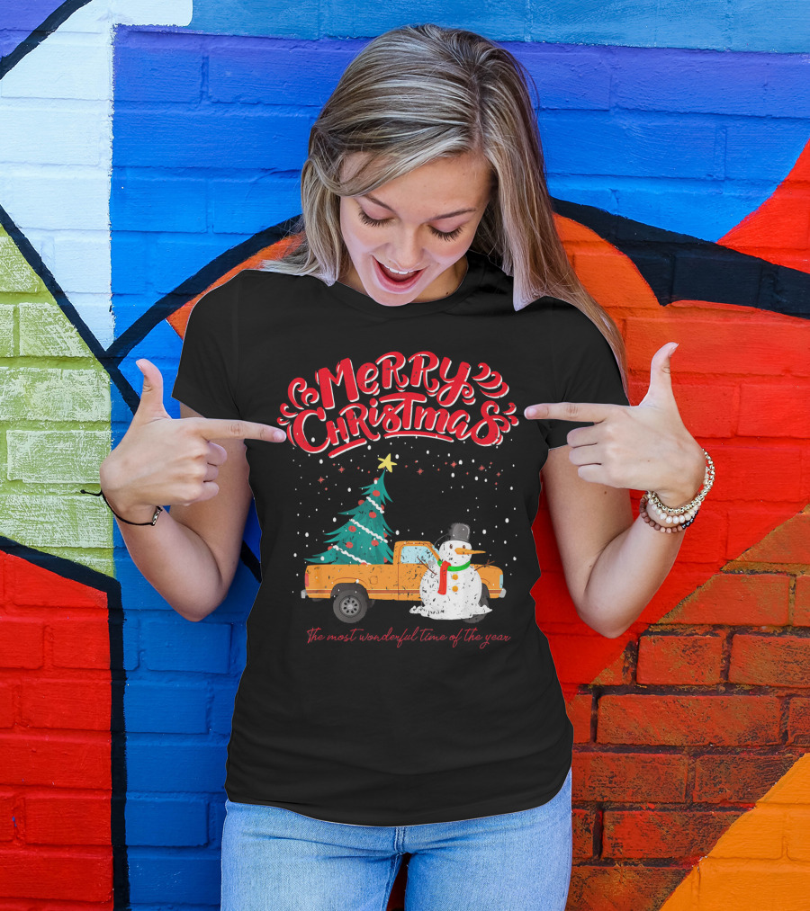 Merry Christmas Santa Truck Family The Most Wonderful Time Of The Year T-Shirt