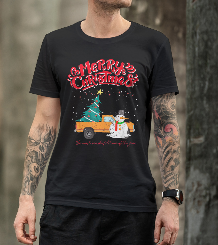 Merry Christmas Santa Truck Family The Most Wonderful Time Of The Year T-Shirt