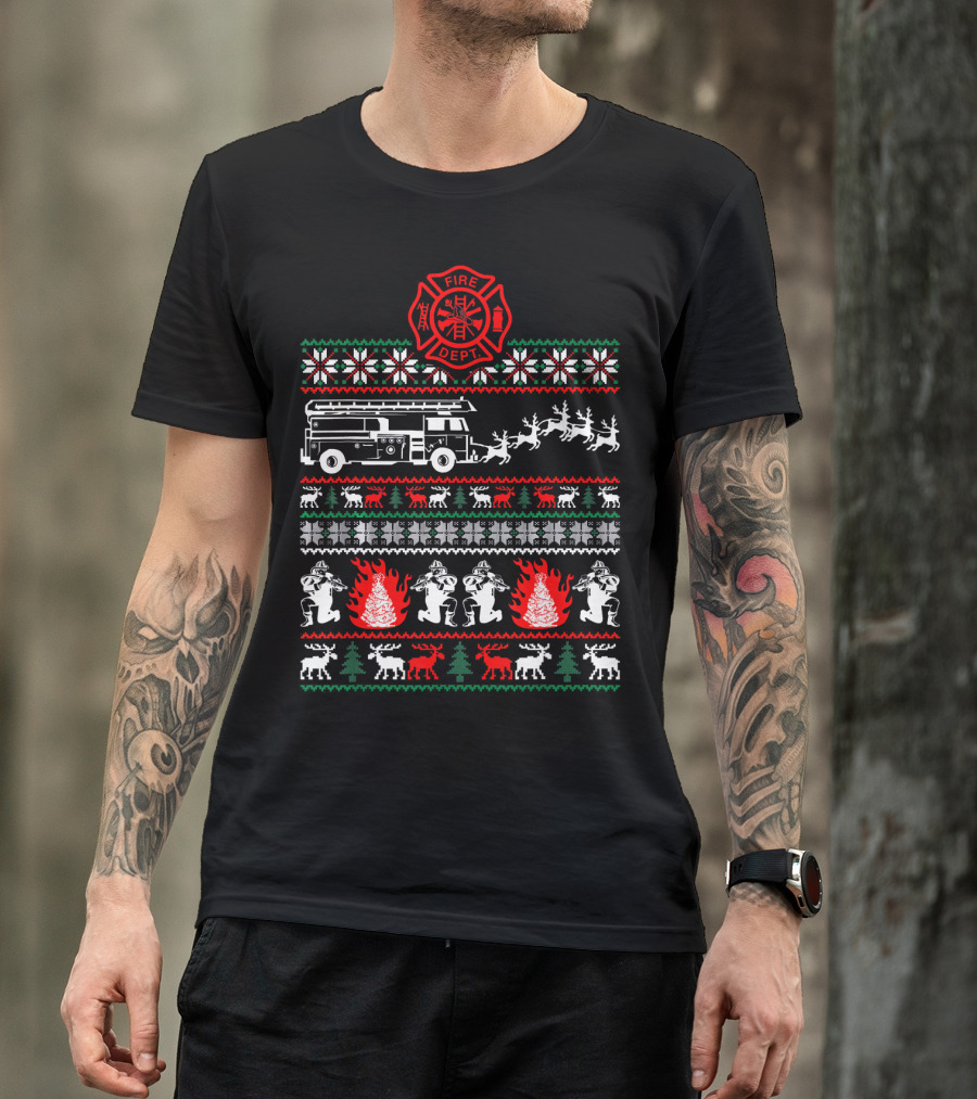 Fire Dept Christmas Firefighter Ugly T-Shirt