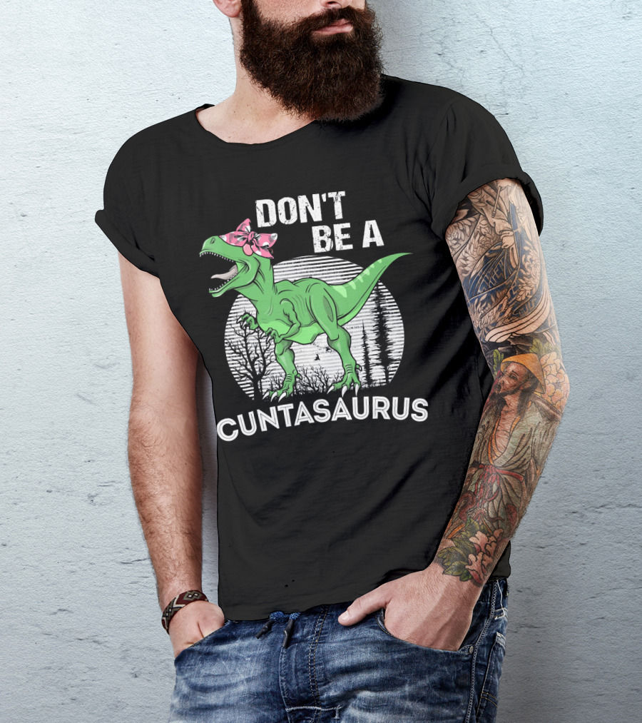 DON'T BE A CUNTASAURUS Dinosaur With Pink Bow In Moonlit Forest T-Shirt