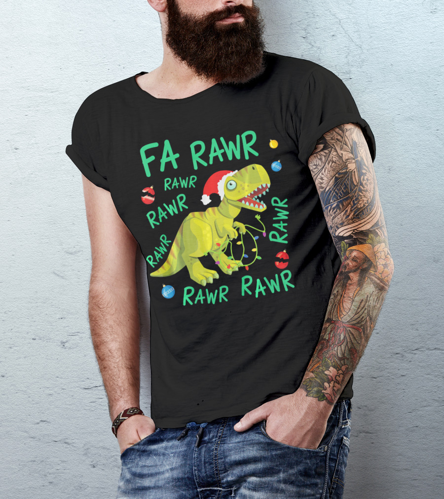 FA RAWR RAWR RAWR Tyrannosaurus Rex Santa Hat Christmas Ornaments T-Shirt