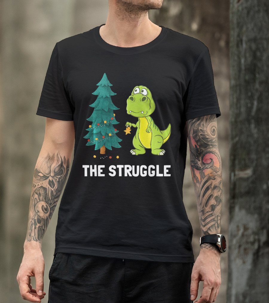 The Struggle T Rex Christmas Tree Ornament Dilemma T-Shirt