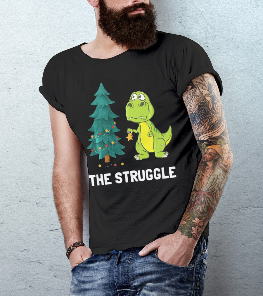 The Struggle T Rex Christmas Tree Ornament Dilemma T-Shirt