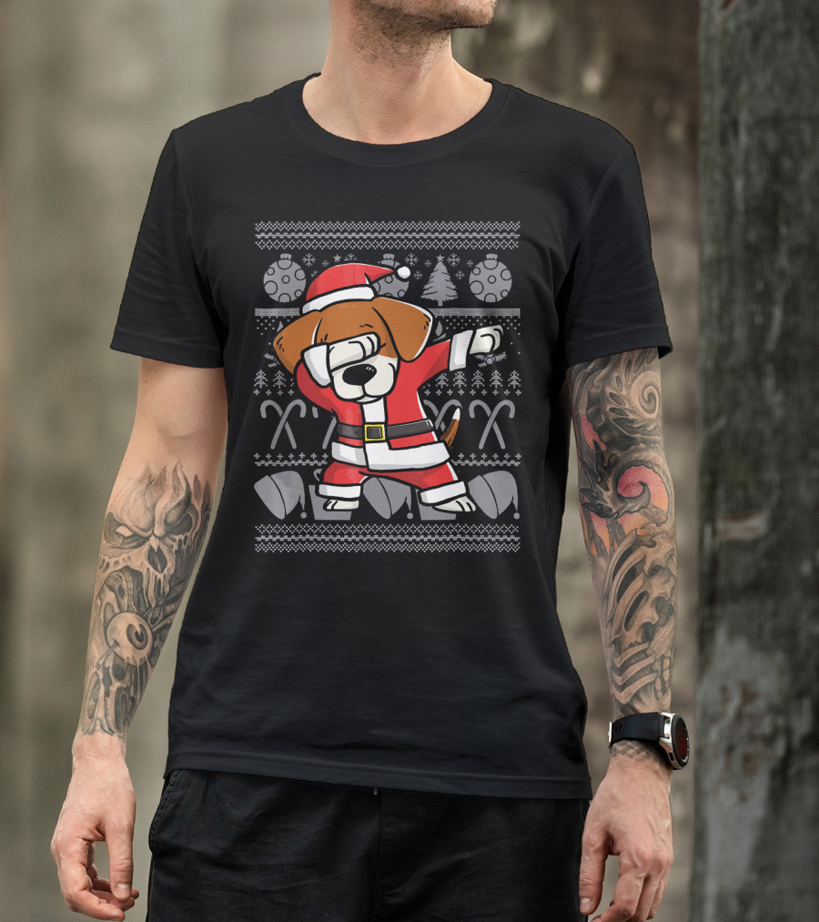 Dabbing Beagle Dog In Santa Claus Costume Christmas T-Shirt