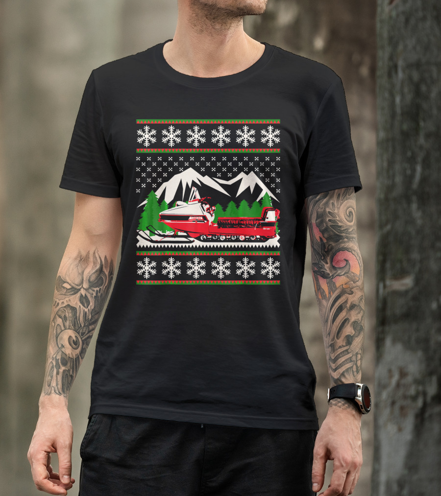 Vintage Snowmobile Ugly Christmas T-Shirt