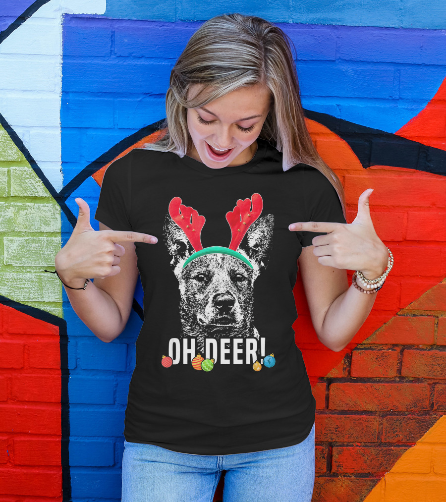 Oh Deer Funny Australian Cattle Dog Antlers Holiday T-Shirt