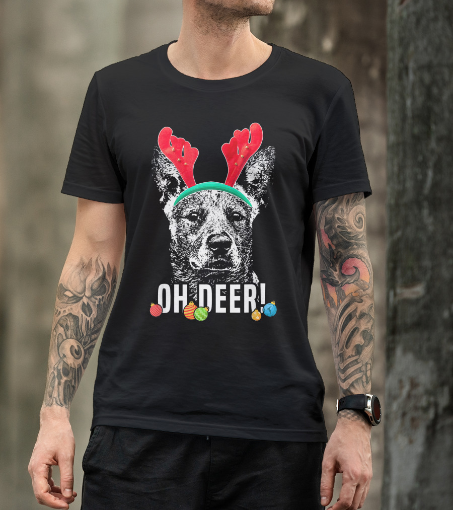 Oh Deer Funny Australian Cattle Dog Antlers Holiday T-Shirt
