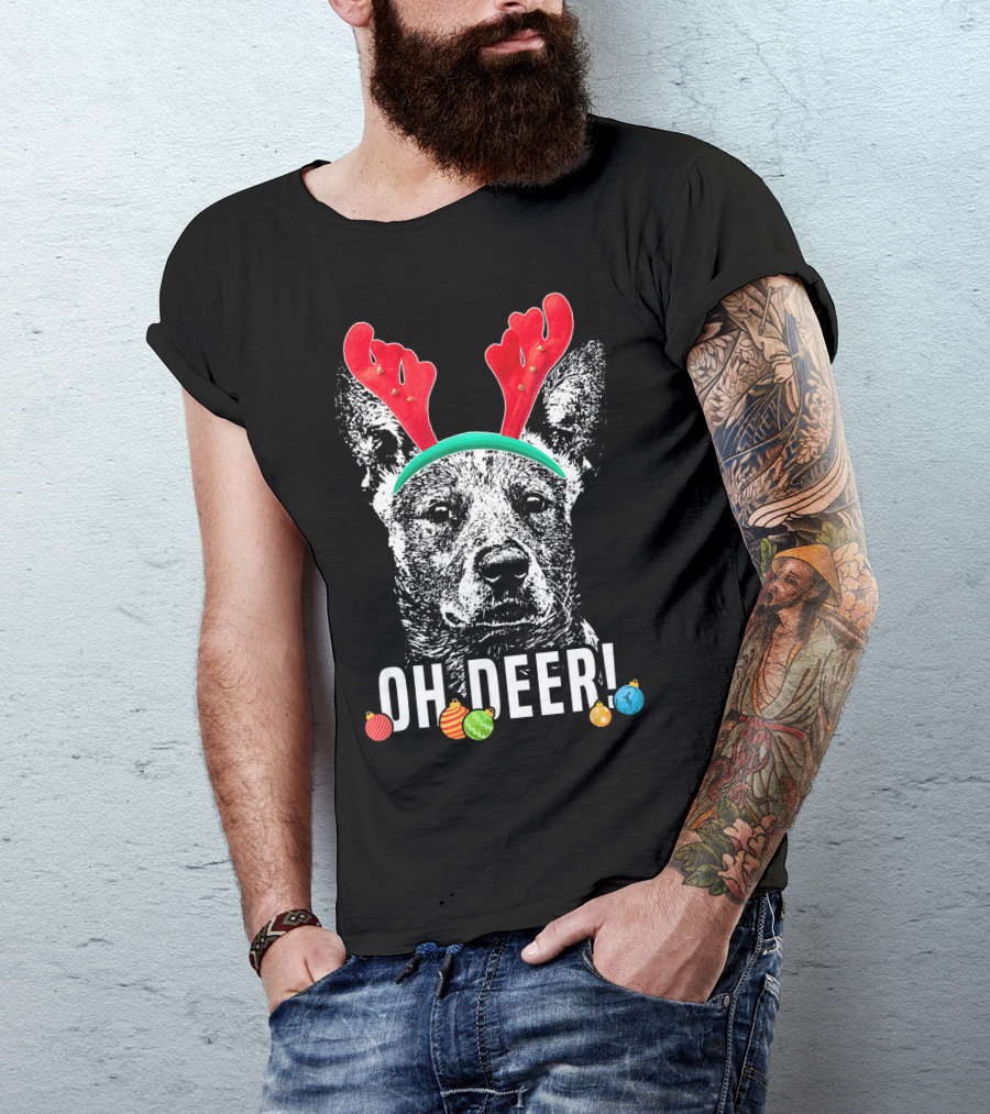 Oh Deer Funny Australian Cattle Dog Antlers Holiday T-Shirt