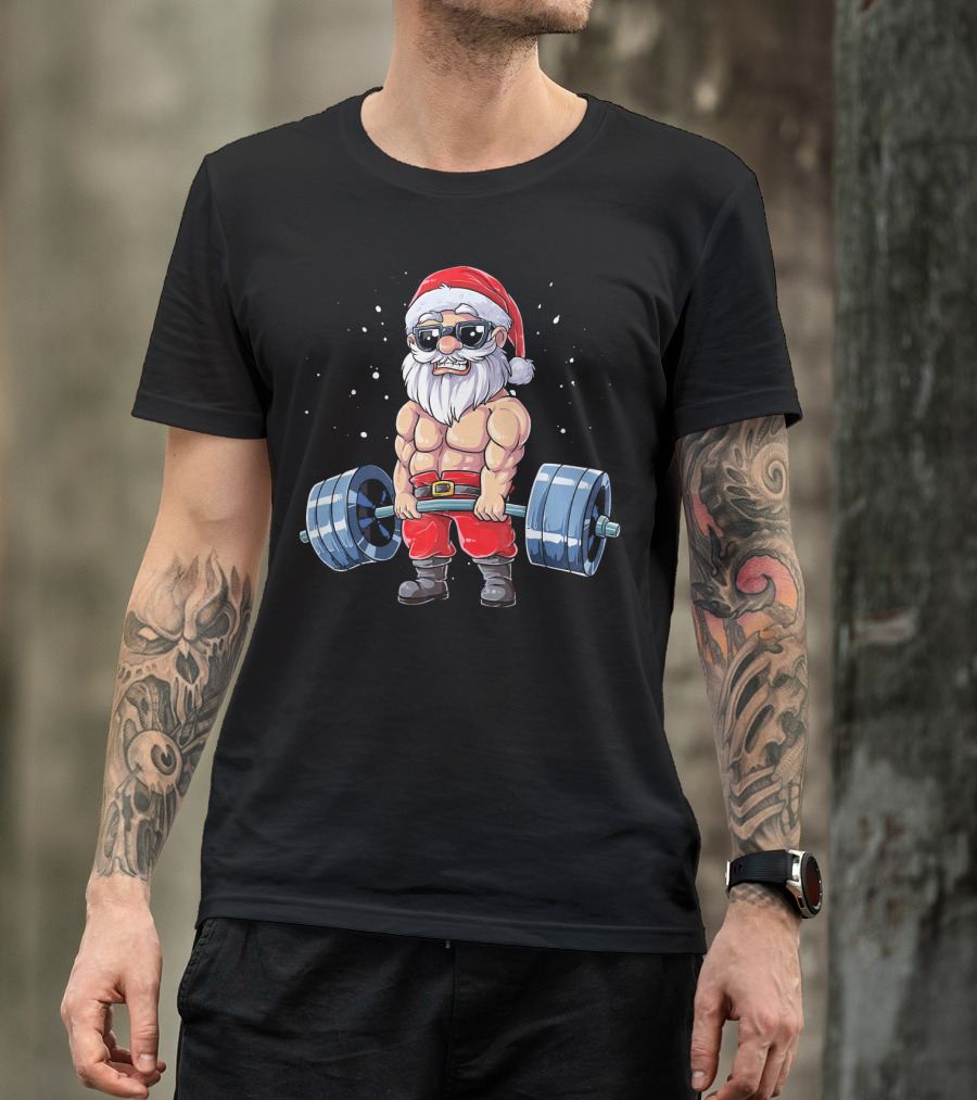 Muscular Santa Deadlift Fitness Christmas T-Shirt