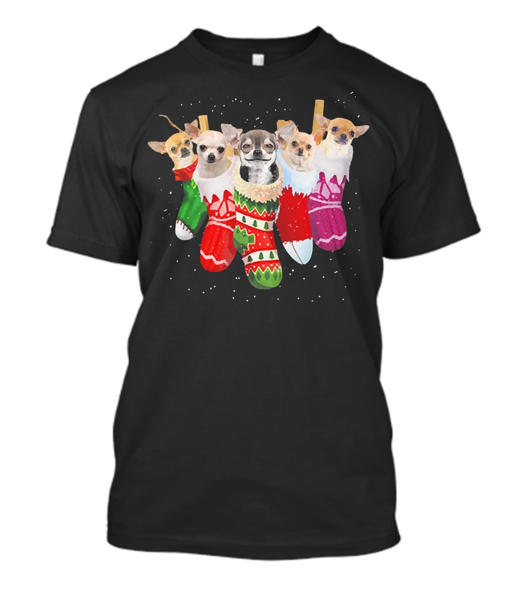 Chihuahua Puppies In Festive Holiday Socks T-Shirt