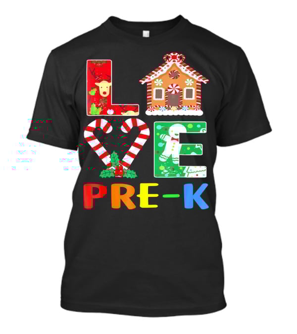 LOVE Candy Cane Reindeer Gingerbread PRE-K T-Shirt