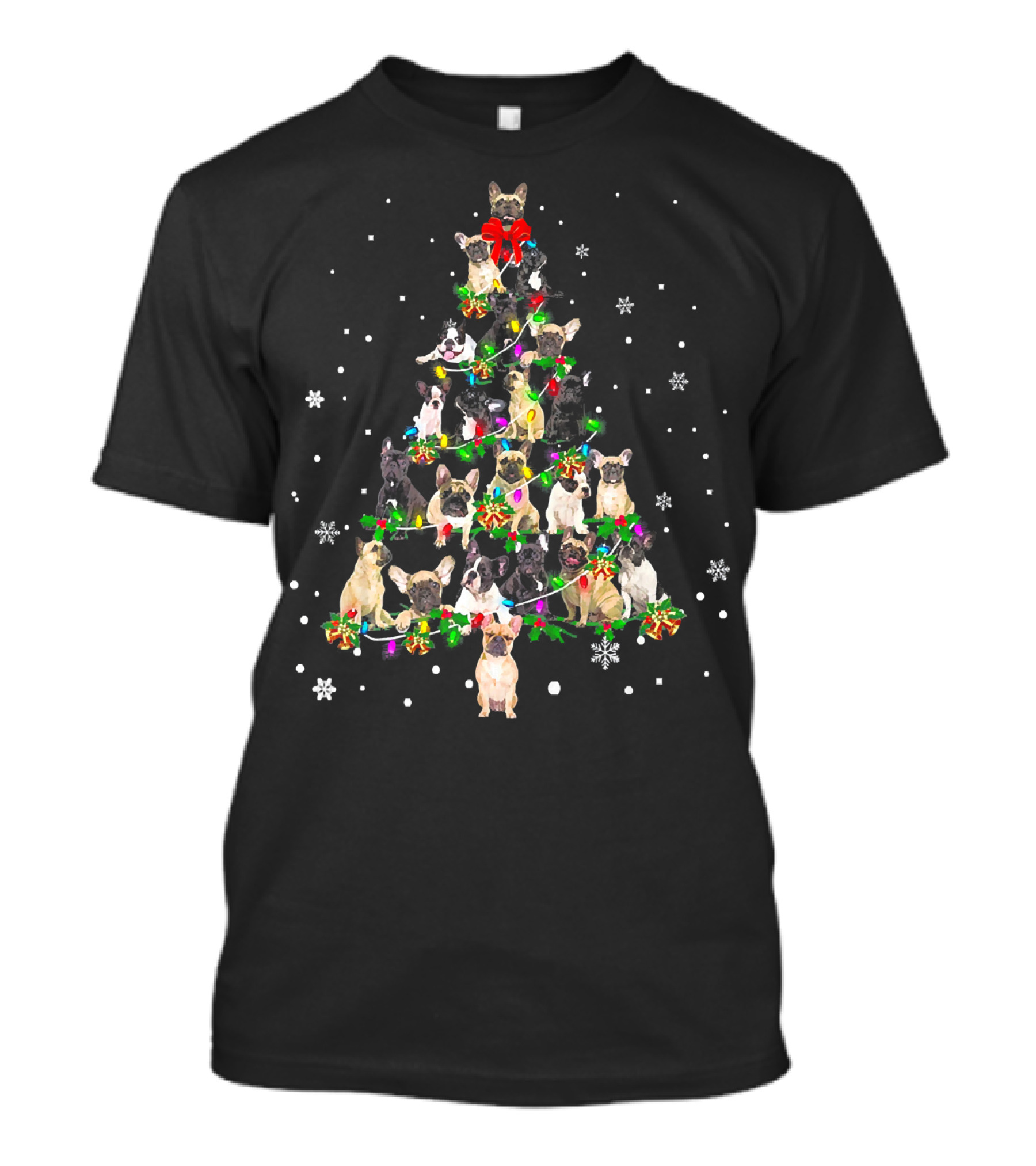Cute Frenchies Dog Christmas Tree Snowflakes Bright Decorations T-Shirt