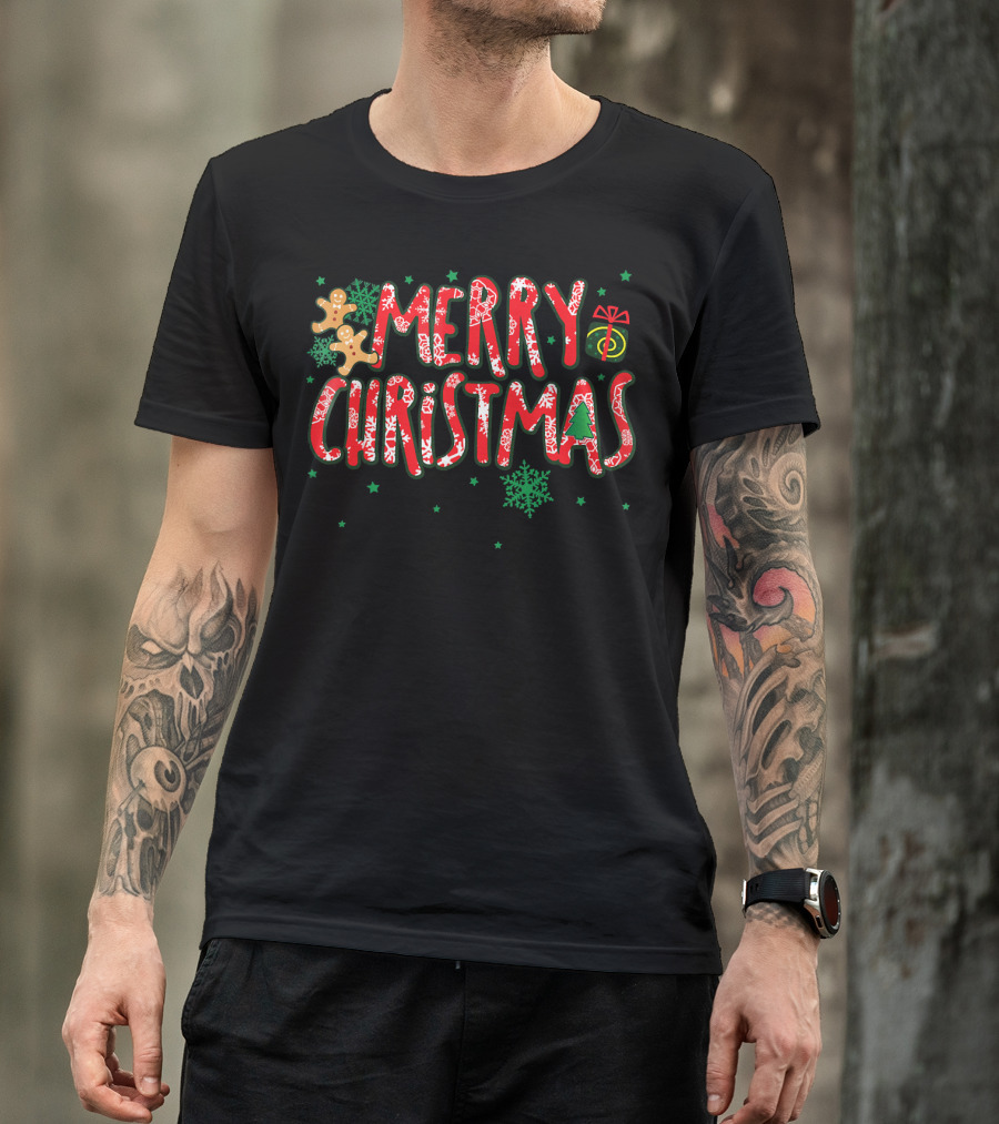 Merry Christmas Gingerbread Candy Cane Holiday Snowflakes Gifts T-Shirt