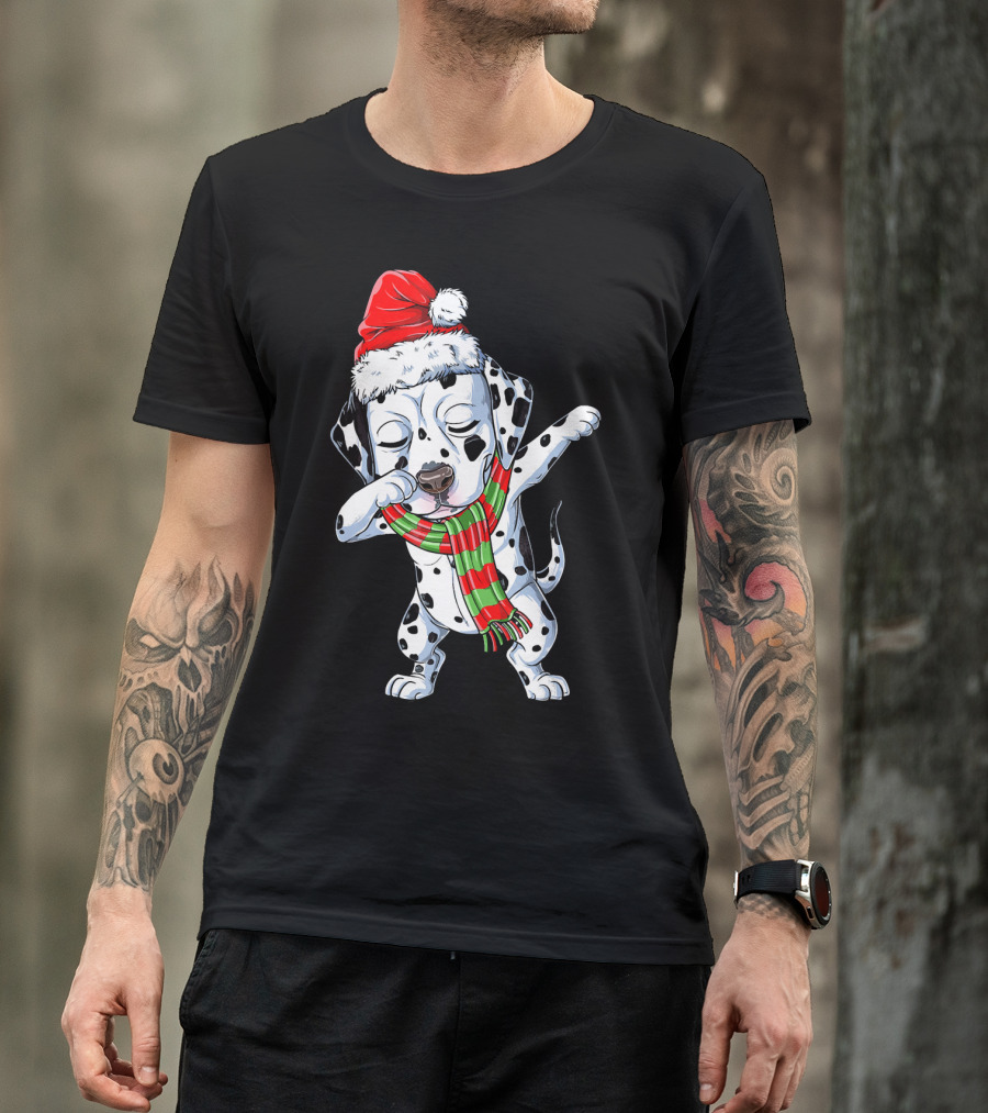 Dabbing Dalmatian Puppy In Santa Hat And Festive Scarf T-Shirt