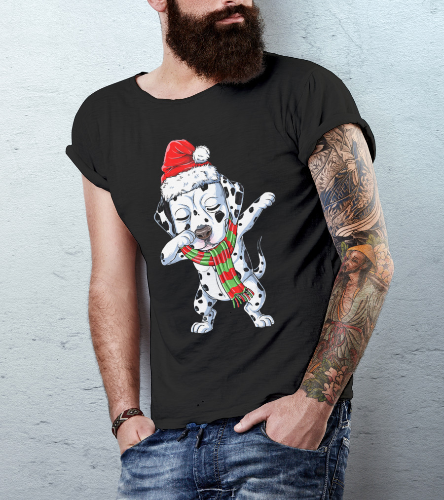 Dabbing Dalmatian Puppy In Santa Hat And Festive Scarf T-Shirt