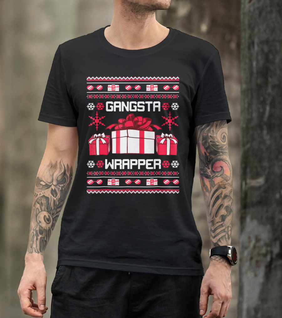 Gangsta Wrapper Christmas Presents And Boomboxes Ugly T-Shirt