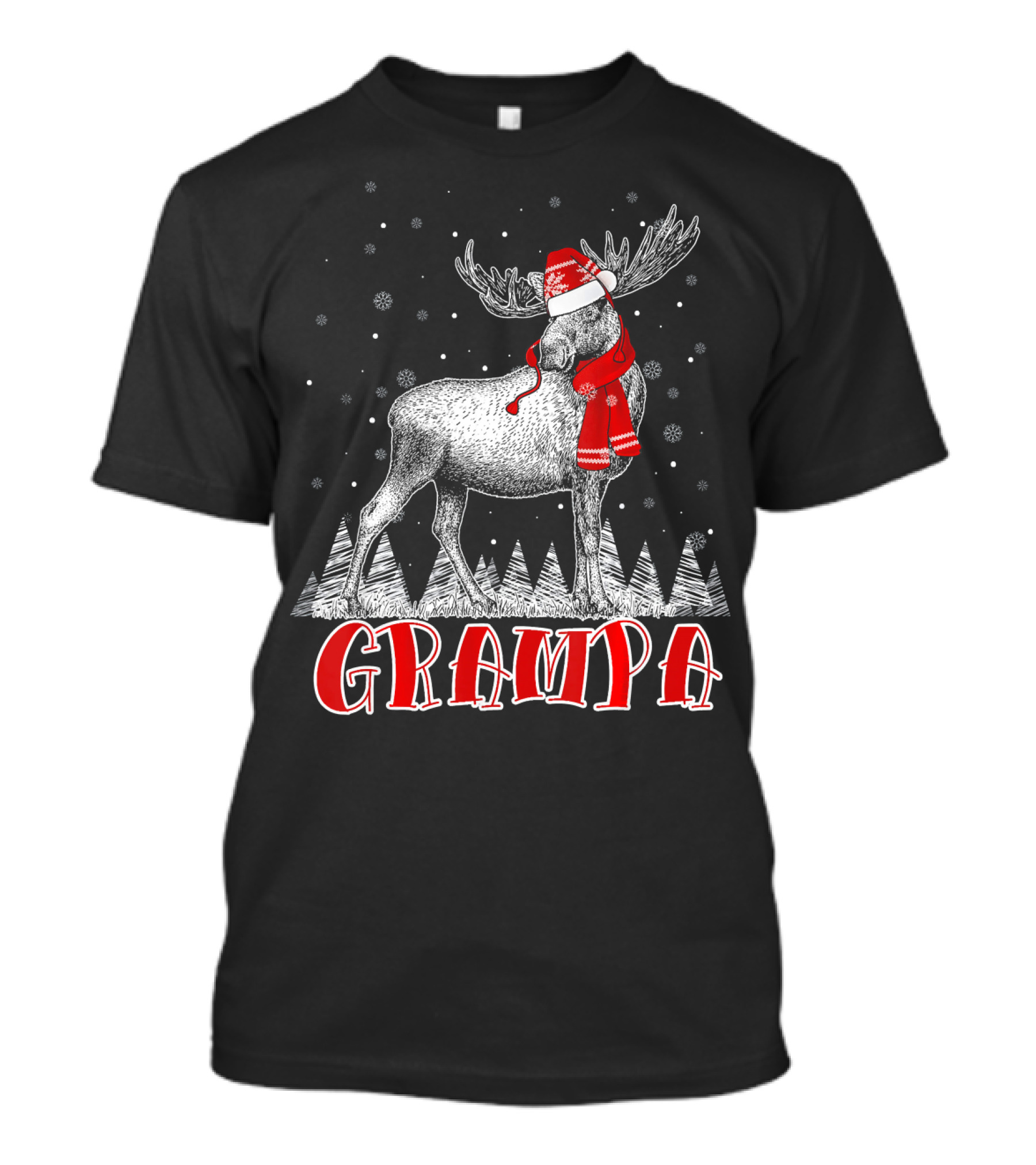 Grampa Moose Santa Hat Family Christmas Matching T-Shirt