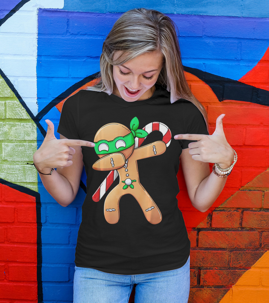 Christmas Boys Dabbing Gingerbread Ninja Candy Cane T-Shirt