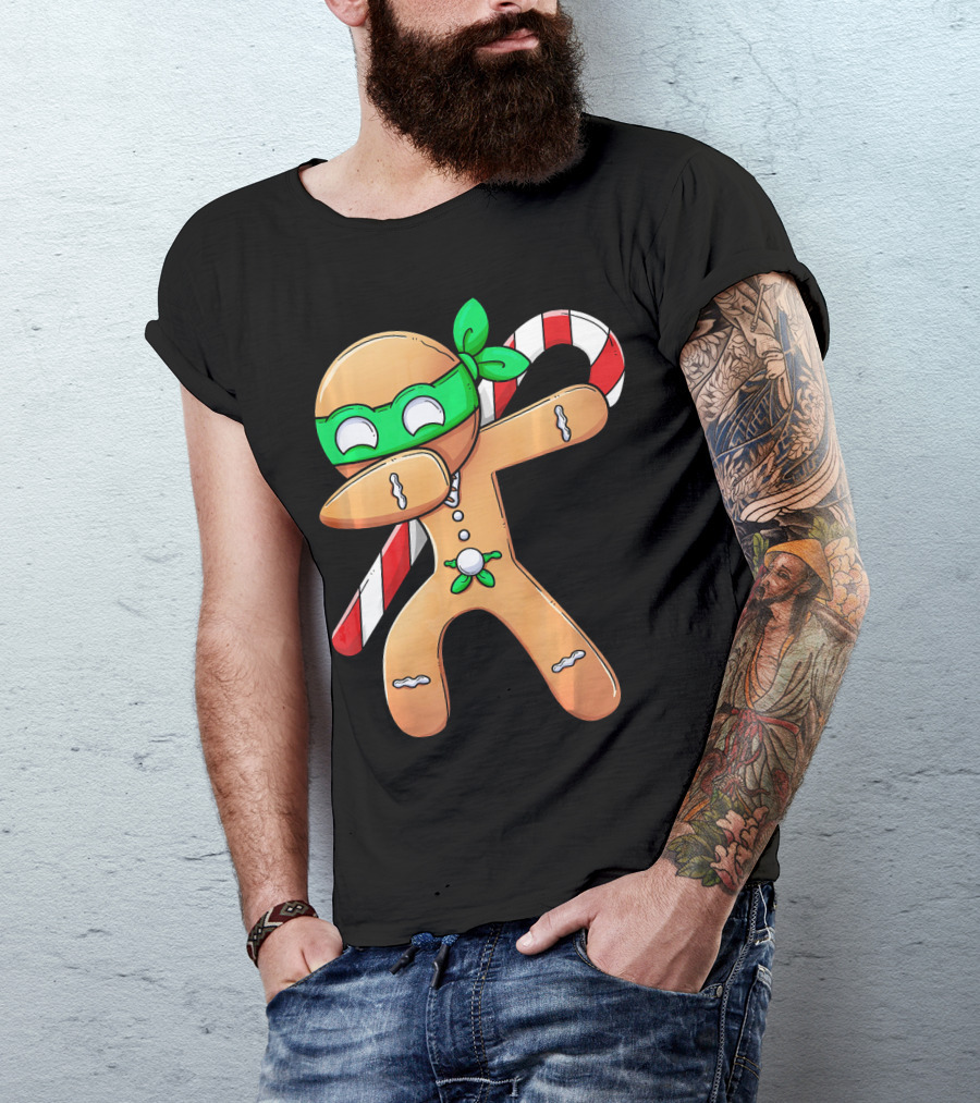Christmas Boys Dabbing Gingerbread Ninja Candy Cane T-Shirt