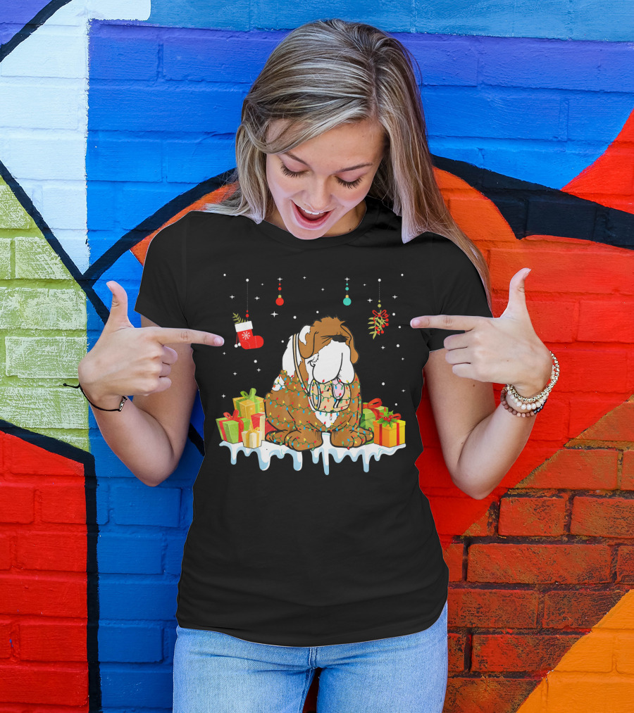 Christmas Bernard Dog With Presents And Festive Decorations T-Shirt