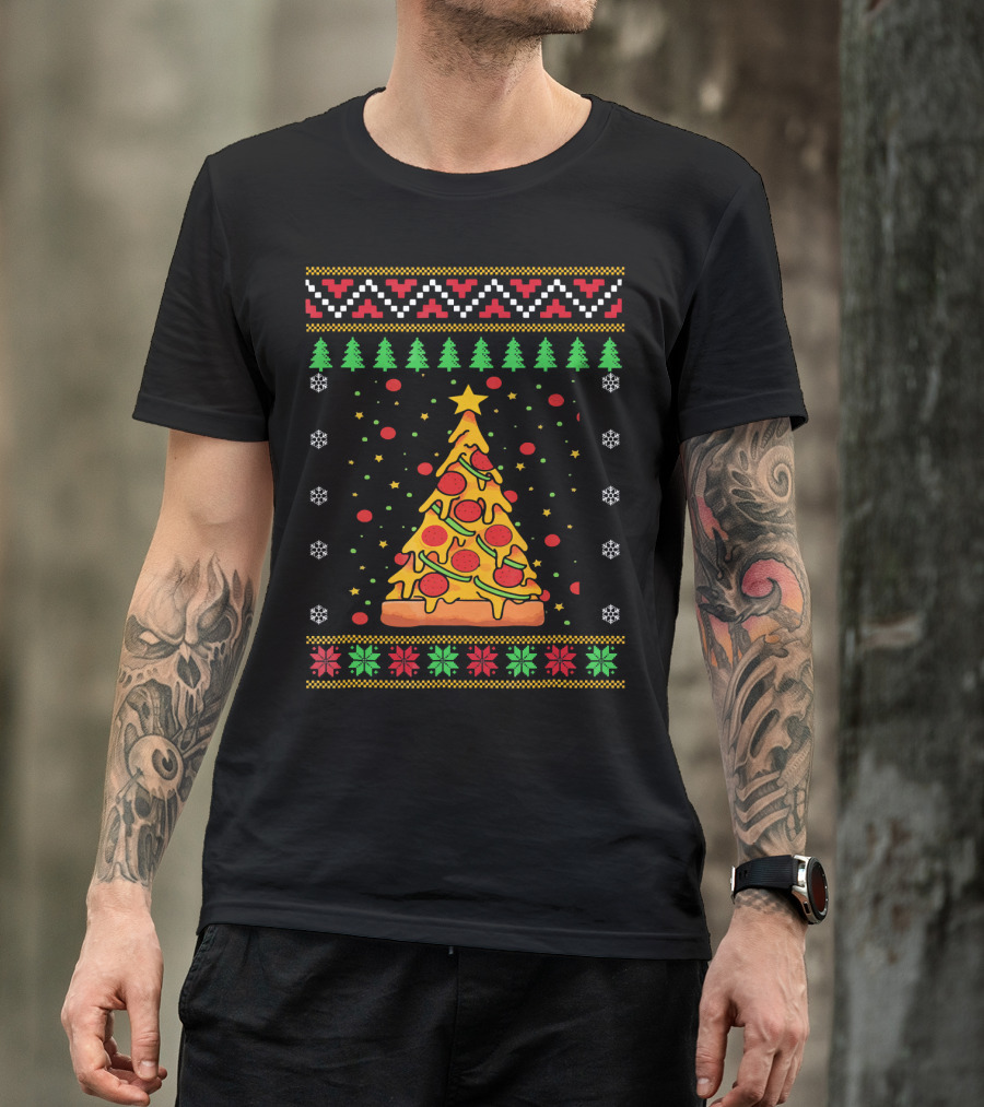 Pizza Ugly Christmas Xmas Tree Pepperoni Cheese Holiday T-Shirt