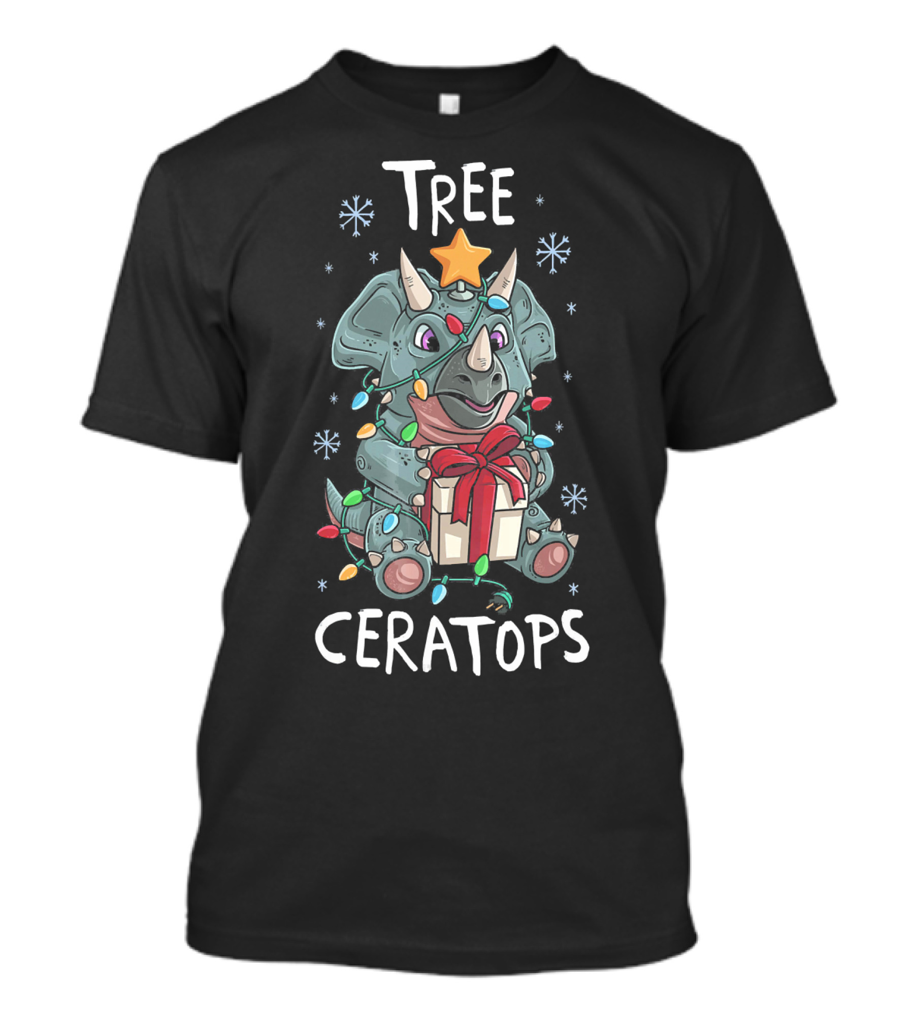 Tree Ceratops Cute Triceratops Dinosaur Christmas Lights T-Shirt