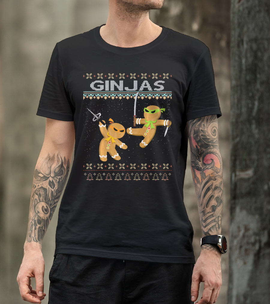 Ginjas Gingerbread Ninjas Funny Ugly Christmas T-Shirt