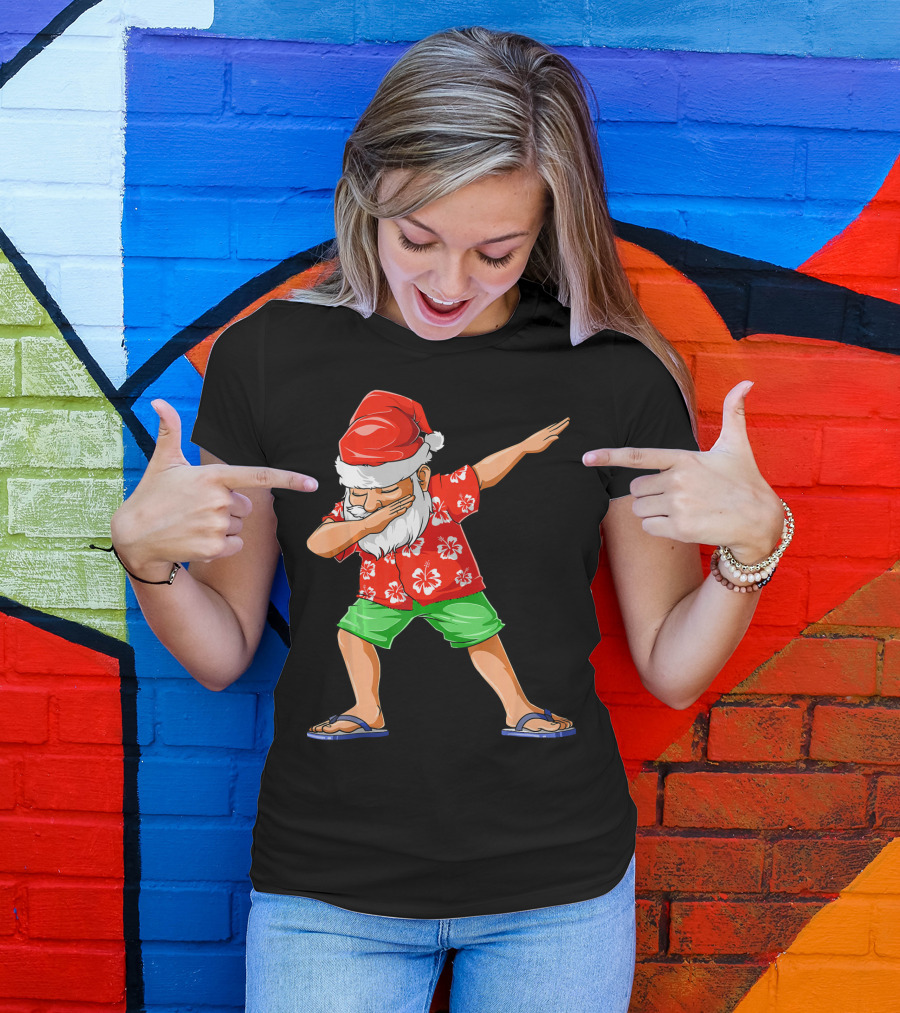Dabbing Santa In Hawaiian Shirt And Sandals Christmas In July Party T-Shirt