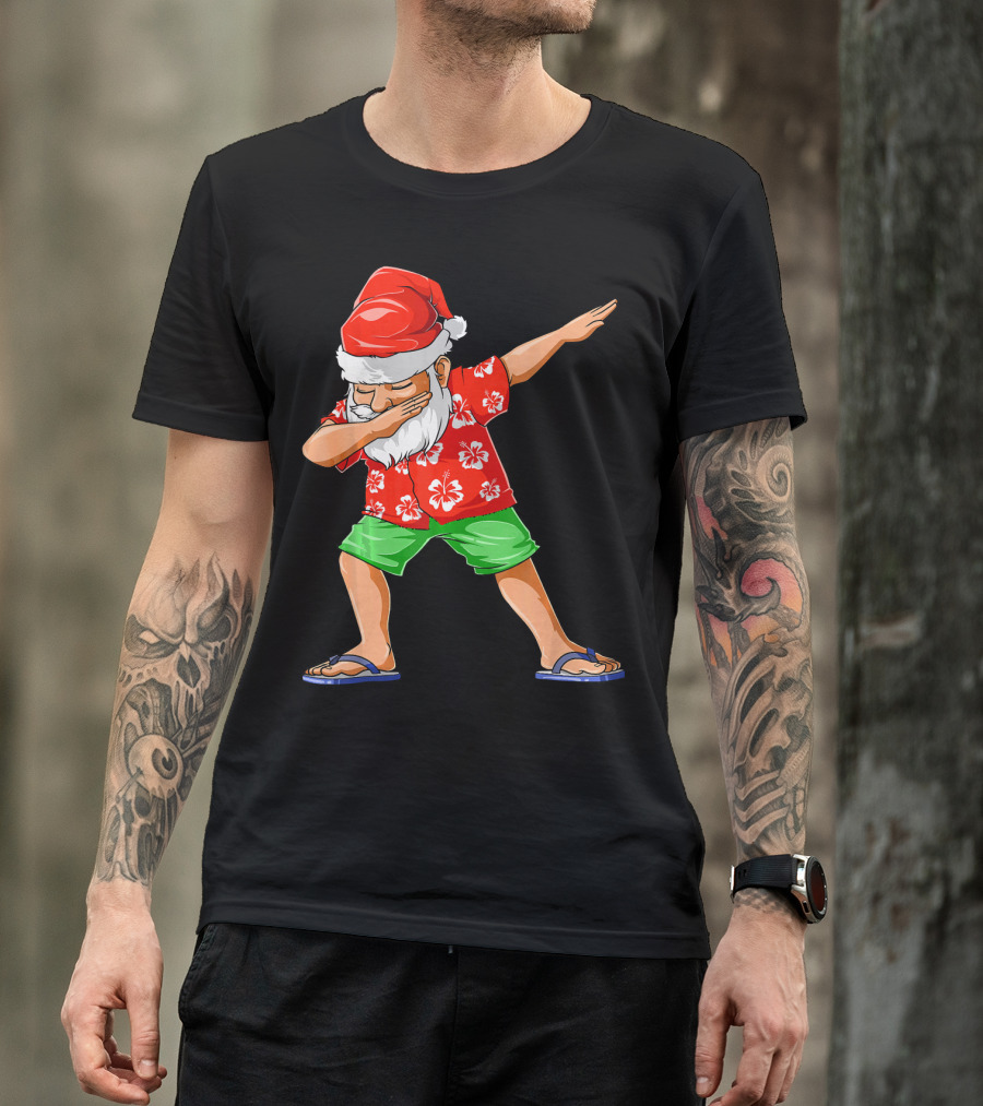 Dabbing Santa In Hawaiian Shirt And Sandals Christmas In July Party T-Shirt
