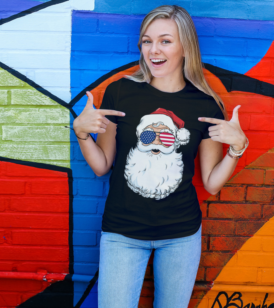 Santa Claus Patriotic USA Sunglasses Christmas T-Shirt