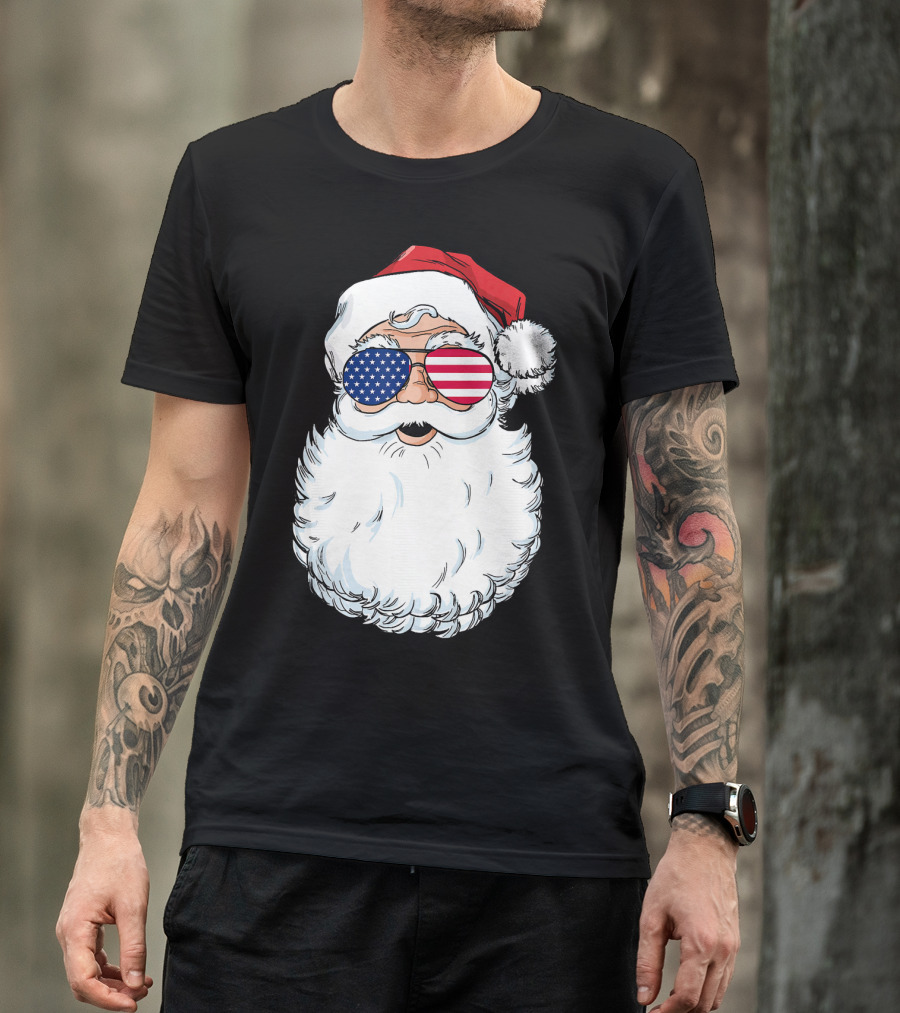 Santa Claus Patriotic USA Sunglasses Christmas T-Shirt
