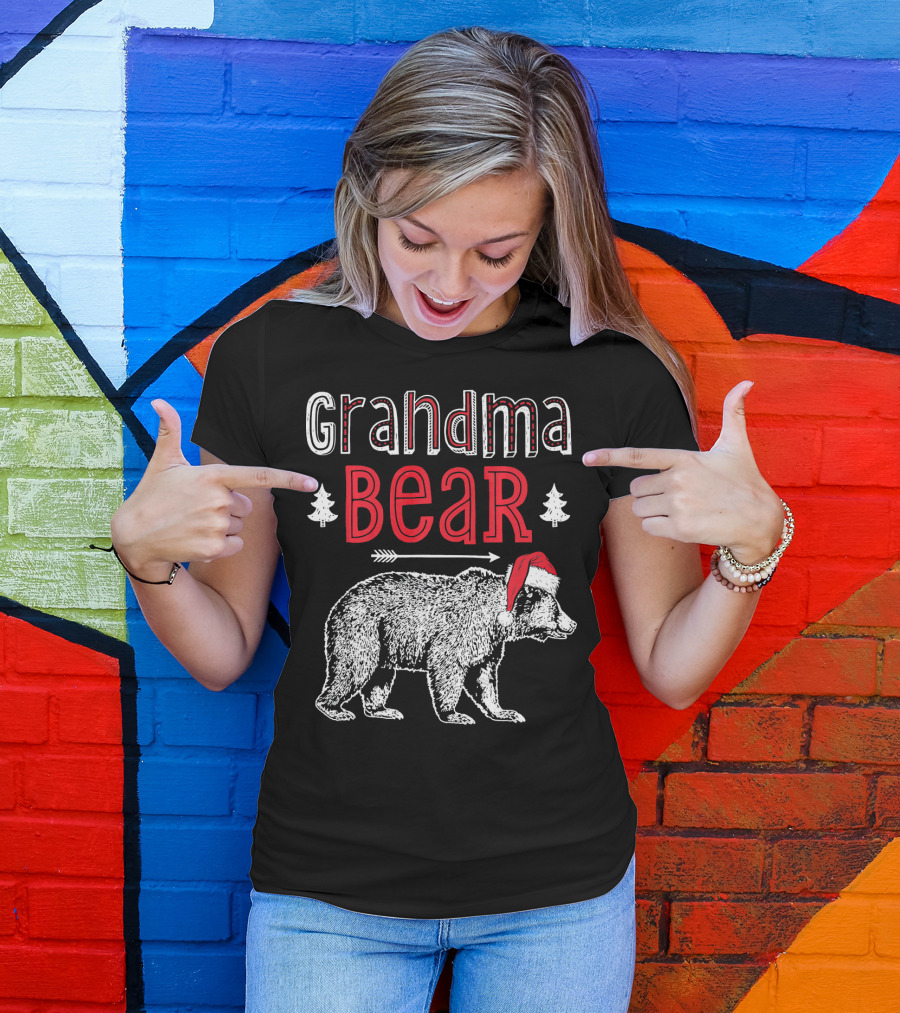 Grandma Bear Christmas Santa Hat Family Holiday Winter T-Shirt