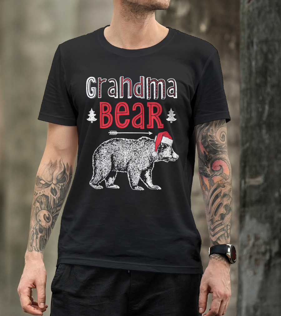 Grandma Bear Christmas Santa Hat Family Holiday Winter T-Shirt