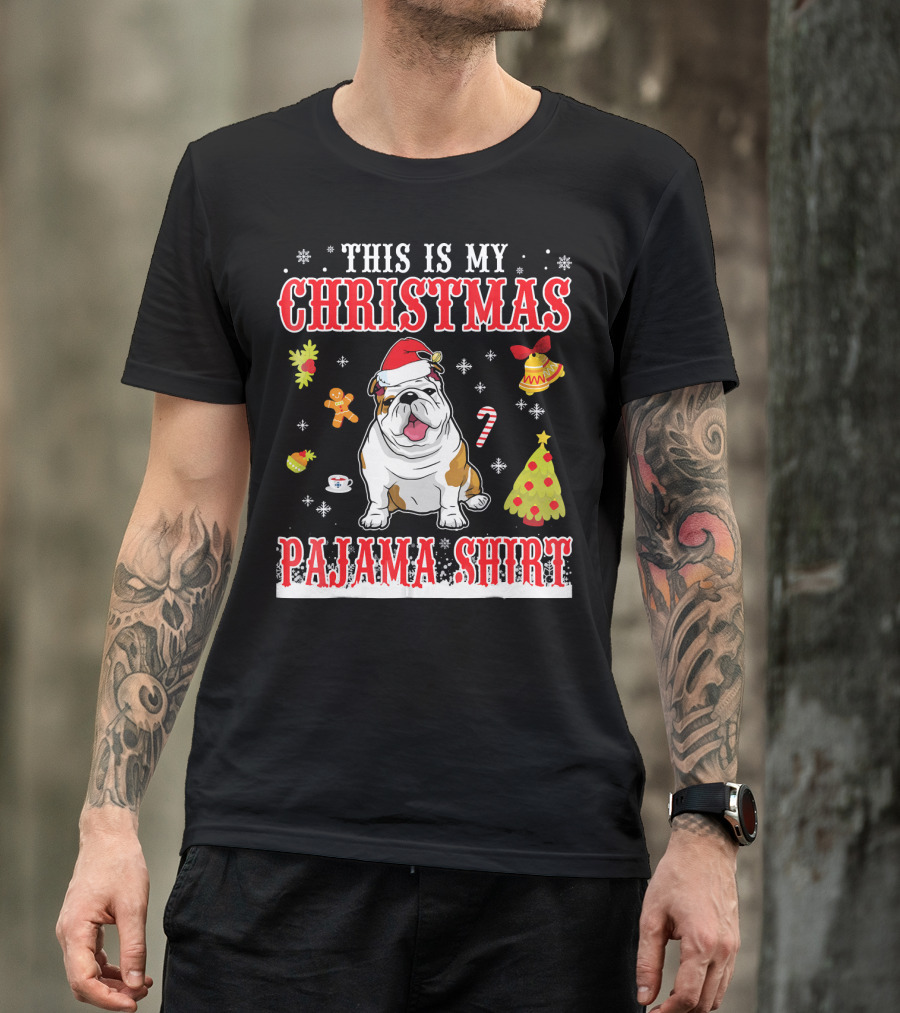 This Is My Christmas Pajama Shirt English Bulldog Snowflake Festive Holiday T-Shirt