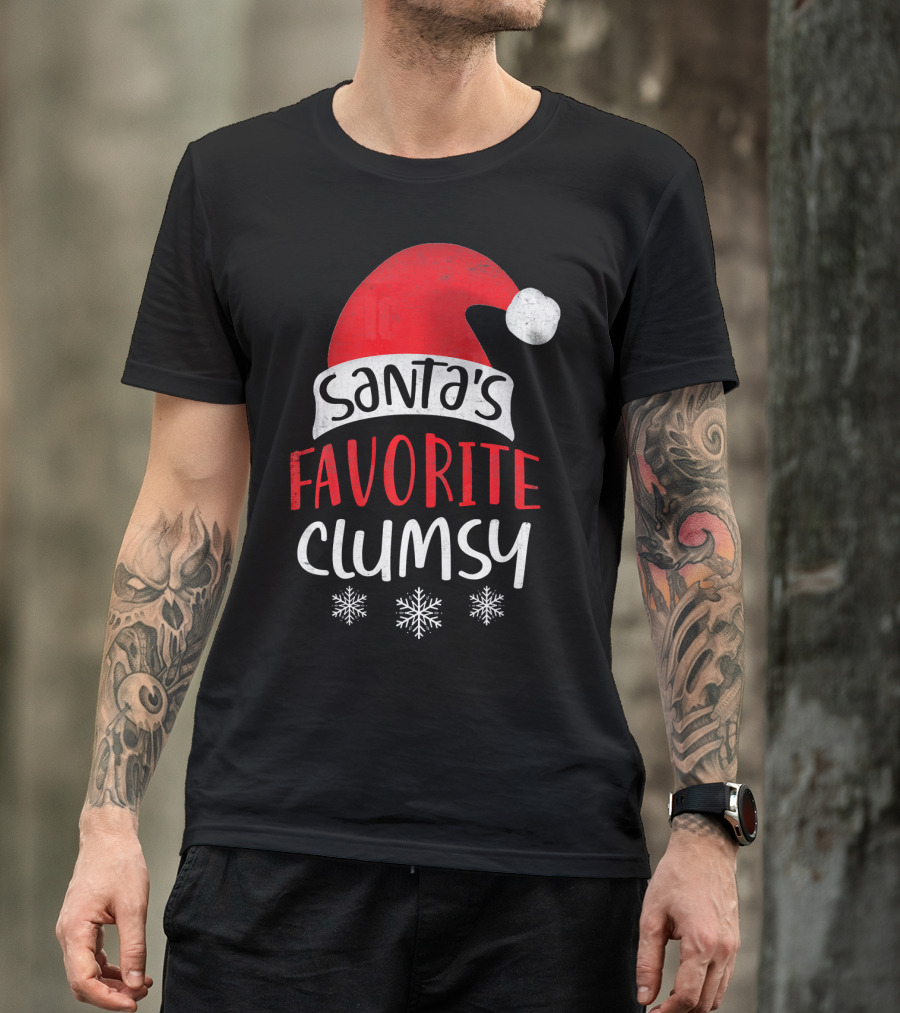 Santa's Favorite Clumsy Christmas Snowflakes Santa Hat T-Shirt
