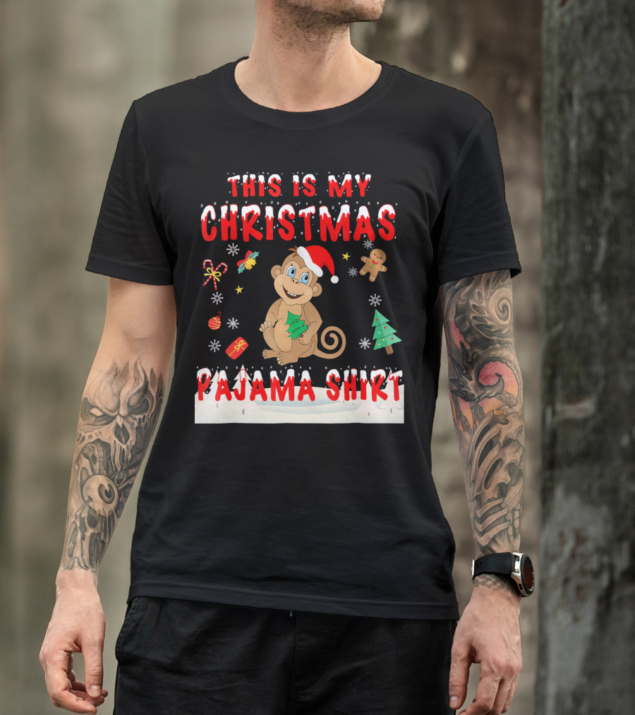 This Is My Christmas Pajama Shirt Cute Monkey T-Shirt