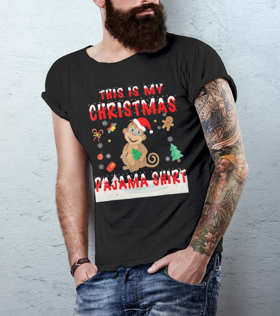 This Is My Christmas Pajama Shirt Cute Monkey T-Shirt