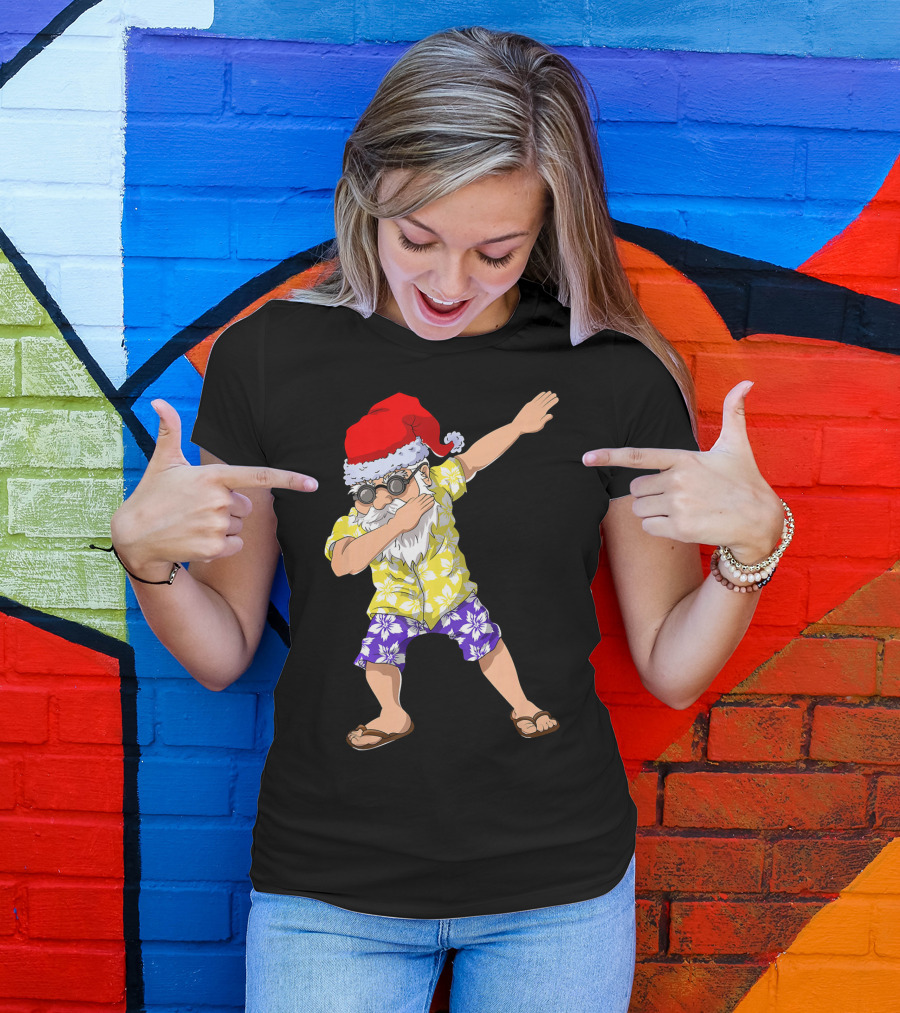 Santa Claus Dabbing In Hawaiian Shirt Christmas In July T-Shirt