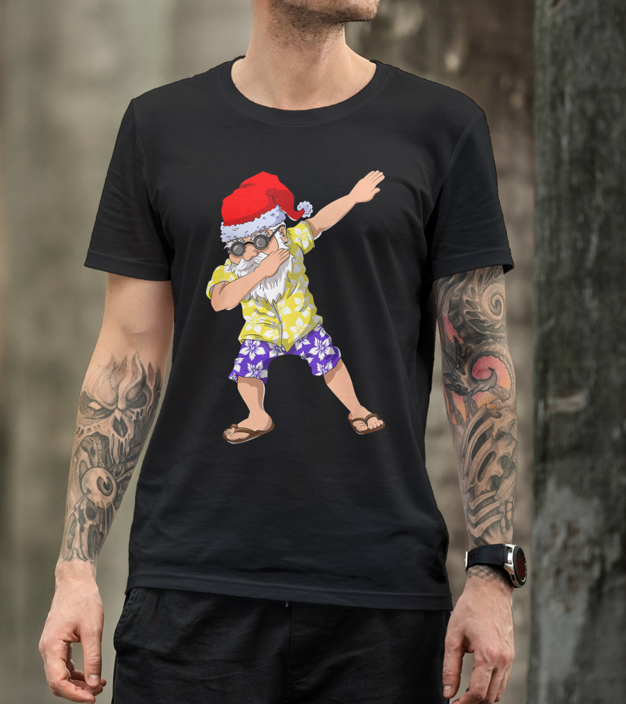 Santa Claus Dabbing In Hawaiian Shirt Christmas In July T-Shirt