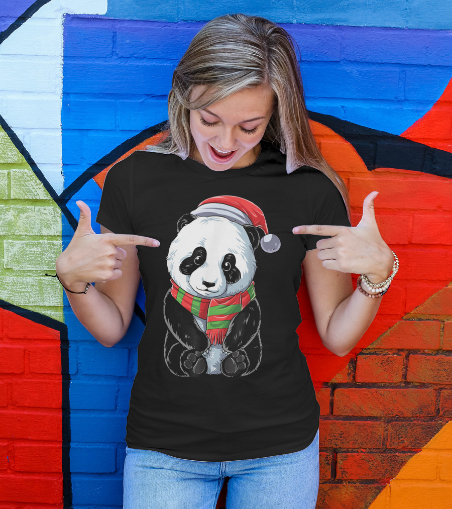Christmas Panda Santa Hat Pandas Festive Scarf T-Shirt