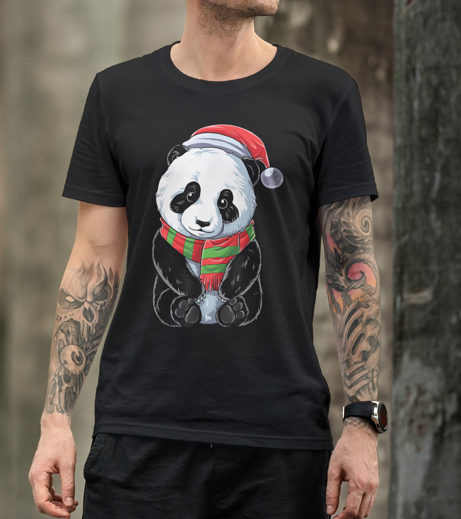 Christmas Panda Santa Hat Pandas Festive Scarf T-Shirt
