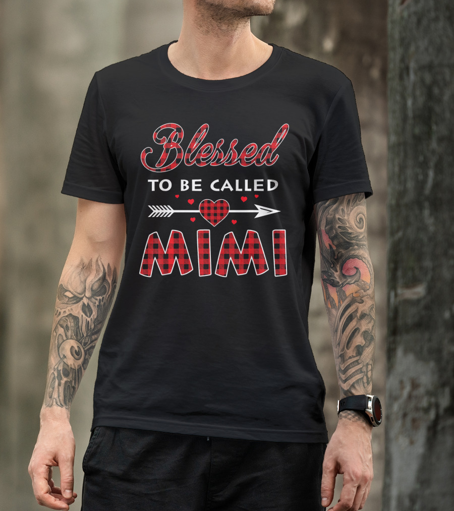 Blessed To Be Called Mimi Buffalo Plaid Heart Arrow T-Shirt