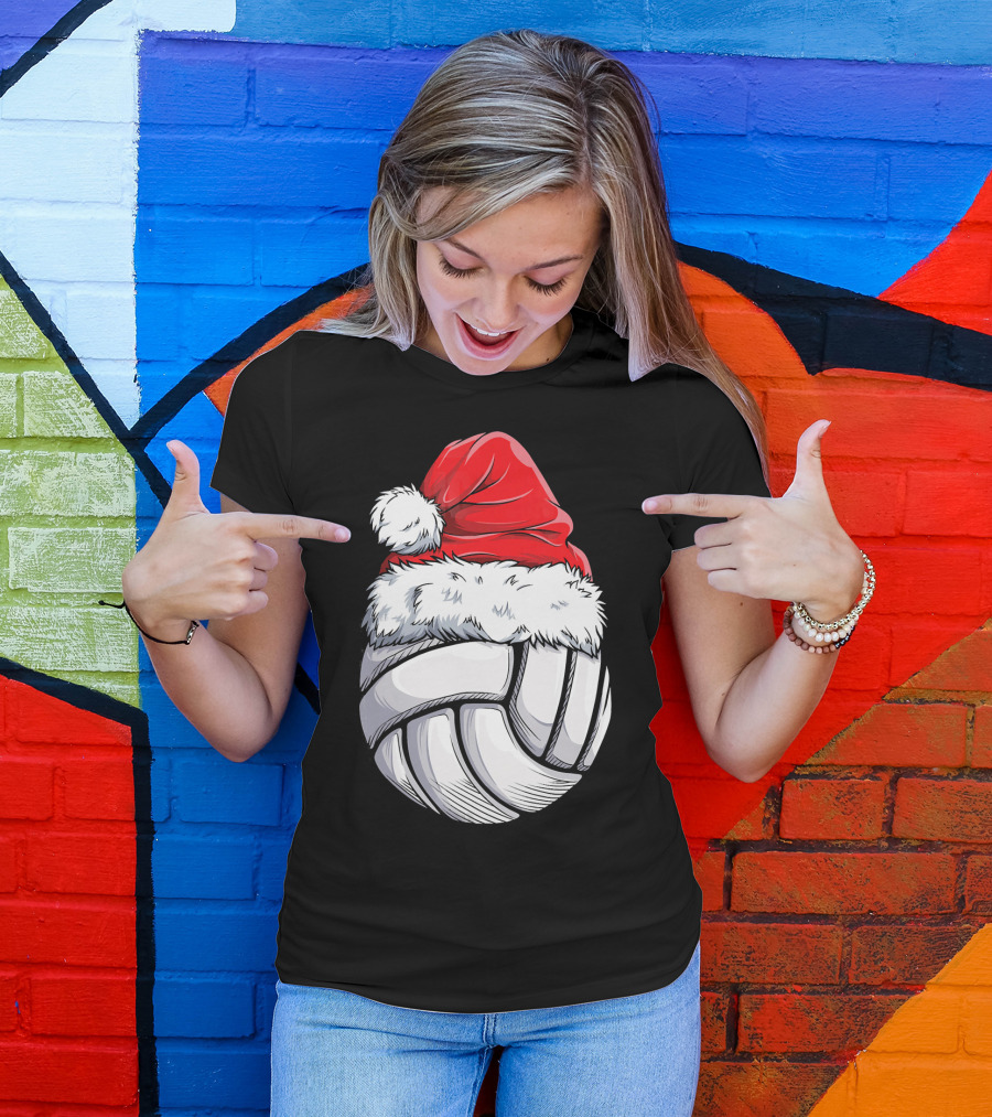 Volleyball Santa Hat Christmas Ball T-Shirt