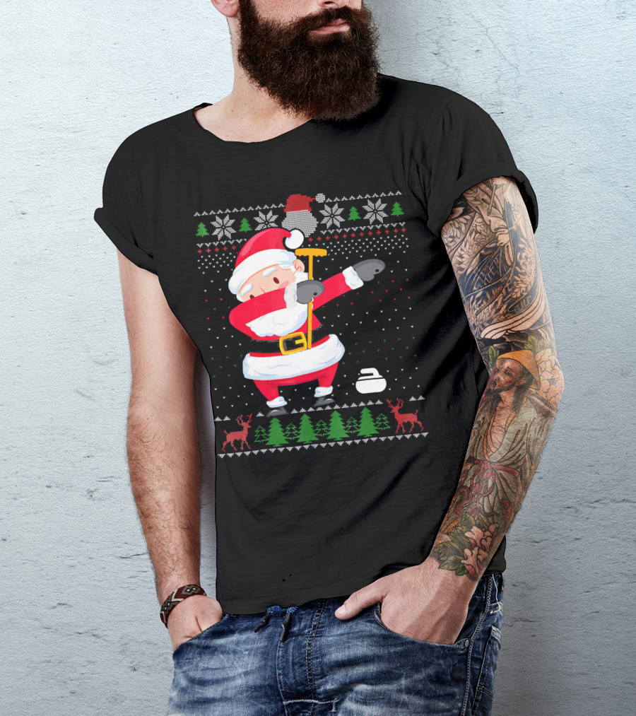 Dabbing Santa Ugly Christmas Sweater Curling T-Shirt